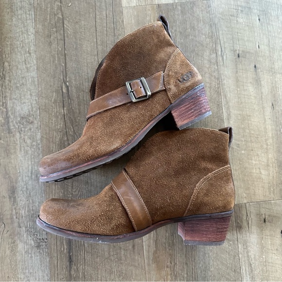 UGG Wright Chestnut Suede Belted Ankle Boots - Picture 8 of 10